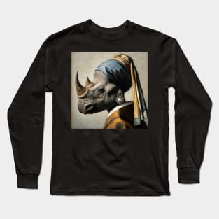 Wildlife Conservation - Pearl Earring Rhino Meme Long Sleeve T-Shirt